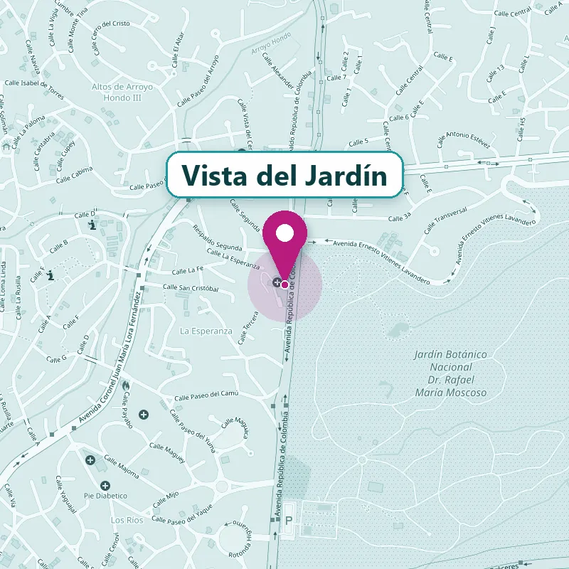 Mapa: ubicación del Centro Médico Vista del Jardín, Av. República de Colombia No. 71, Los Ríos, Santo Domingo